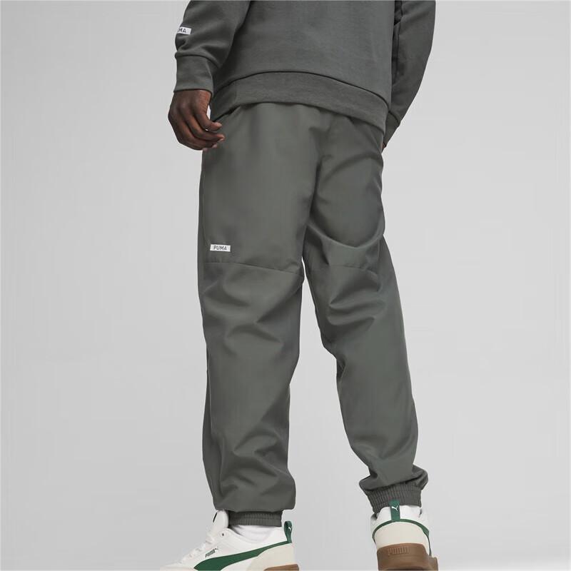 PUMA Solid Color Elastic Waist Tapered Knit Sports Pants Unisex bottoms Mineral-Gray 682188-80
