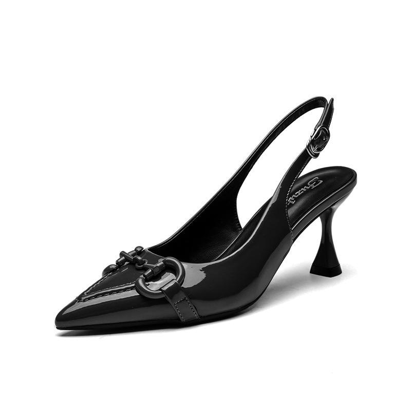 Green Horse Buckle High Heel Back Empty Fashion Sandals Summer 2025 New Thin Heel Pointed Light Mouth Women's Shoes Commute
