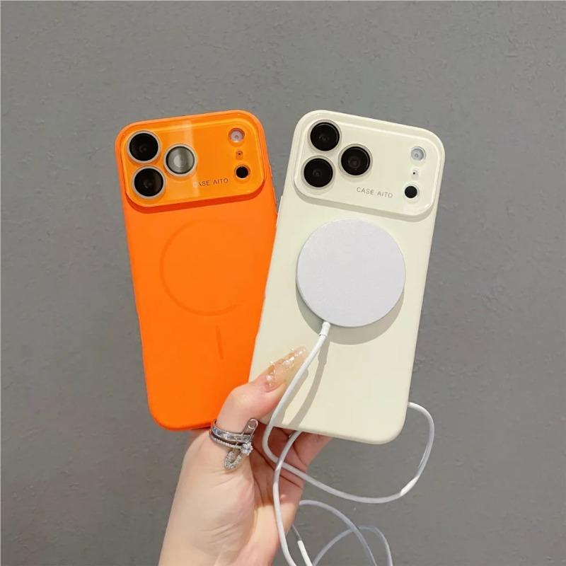 Large Window Magnetic Liquid Silicone Case For iPhone 17 Air 16 15 14 13 Pro Max For Magsafe Wireless Charge Matte Protect Cover
