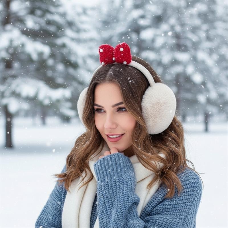 Multipurpose Plush Thermally Earmuffs With Cute Bows Design Comfortable Winter Ear Warmers For Cold Weather Activities