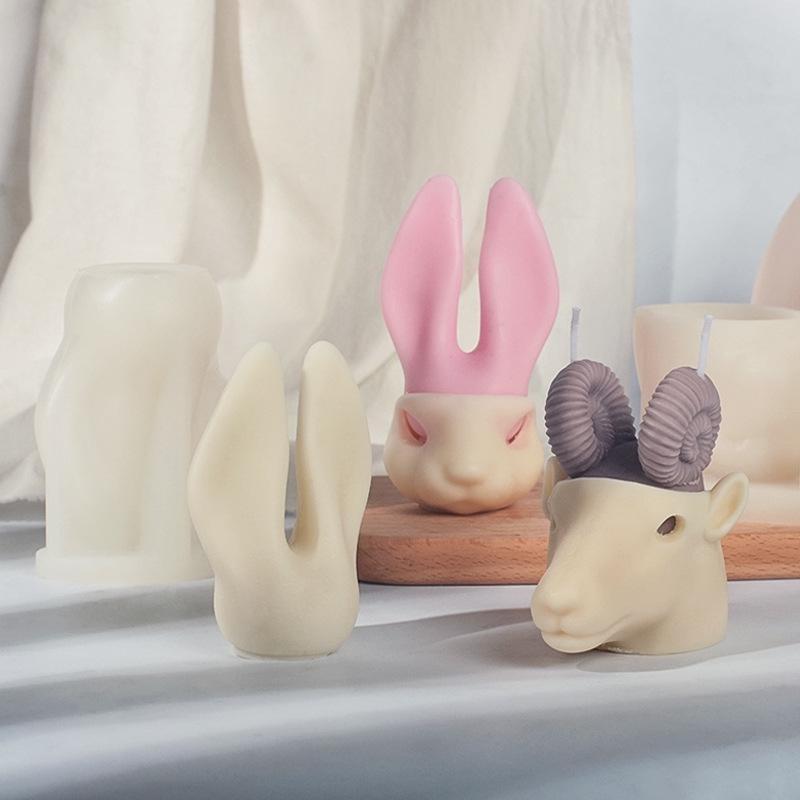 2PCS/SET Zodiac Incense Candle Silicone Mold DIY Rabbit Animal Combination Set Plaster Decoration Mold
