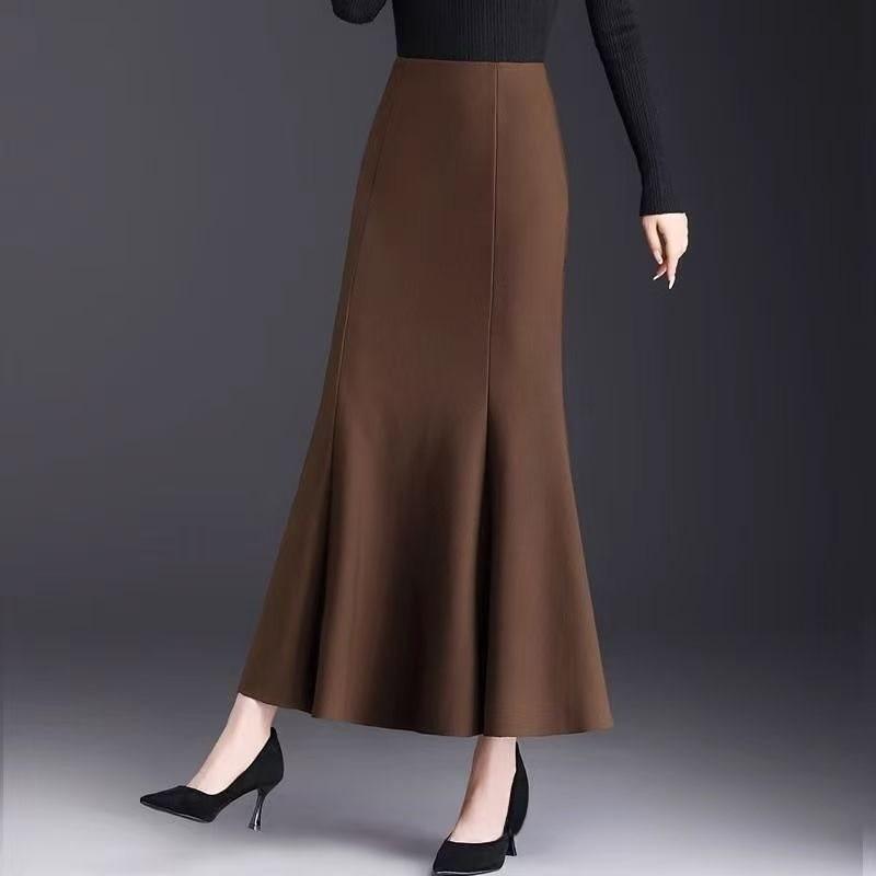 Classic High Waist Mermaid Skirt With Splicing Design For Elegant Fall Fashion