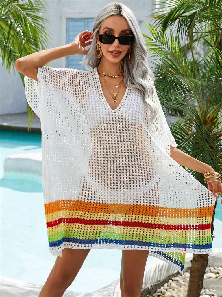 Women Hollow Out Knit Sun Protection Cover Up Beach Vacation Outerwear