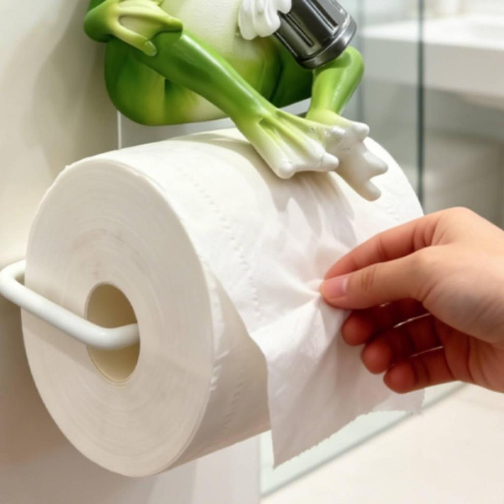 Frog Paper Holder Decorative with Amphibian Resin for Powder Room