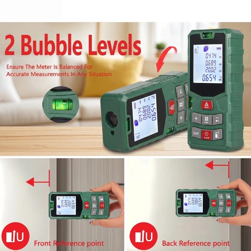 Handheld Distance Reader Bright Digital Rangefinder, Space Measuring Functions and Bubble Level Support for Home