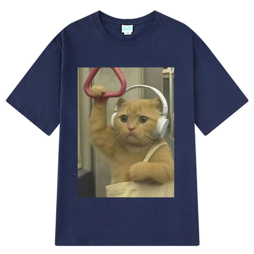 Subway Cat Meme  Funny Kitty Print T-shirt Men Women Fashion Clothing T-shirts Short-sleeved Loose Harajuku Oversized T-shirts