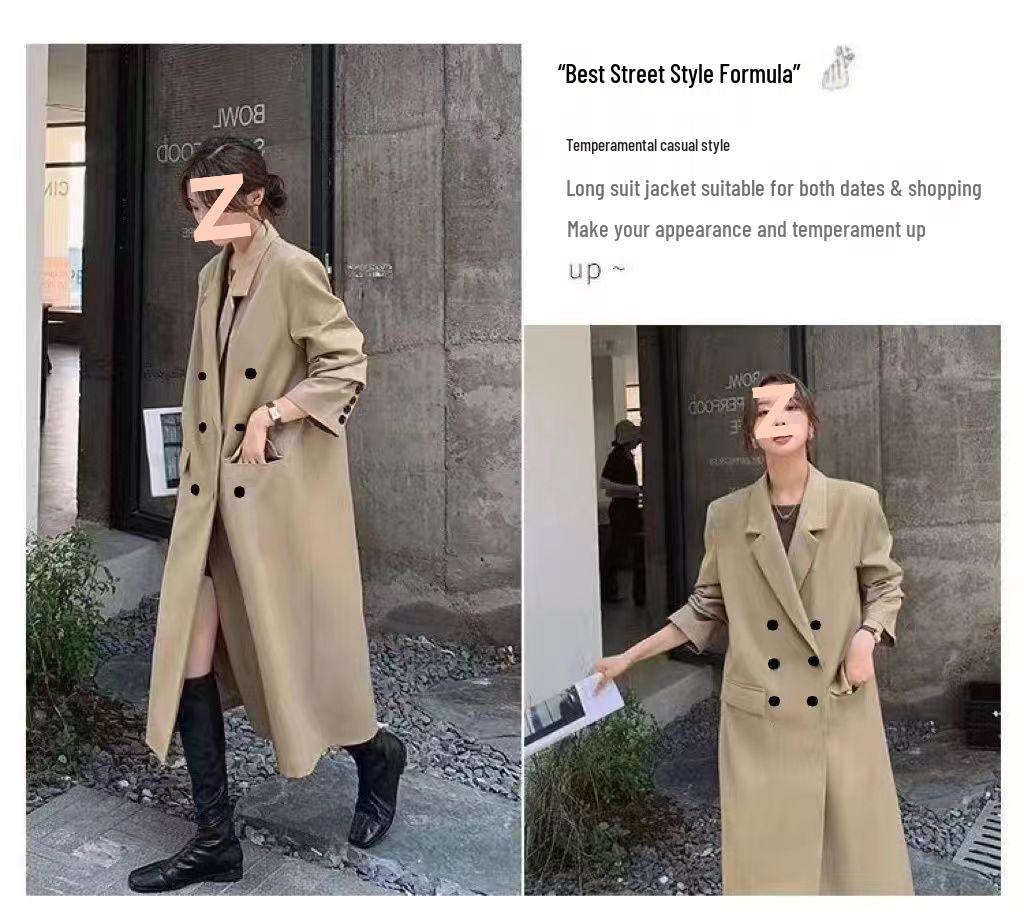 High-End Grå Extra Lång Dam Trenchcoat i Kostymstil - Höst/Vinter 2025 Ny Populär Brittisk Retro Överrock