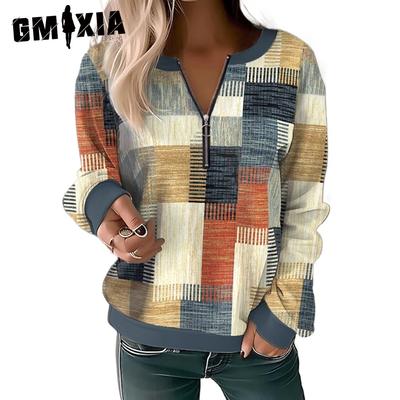 Women's Fashion Casual Spring Autumn Plaid Print Long Sleeve V-Neck Blouses & Shirts