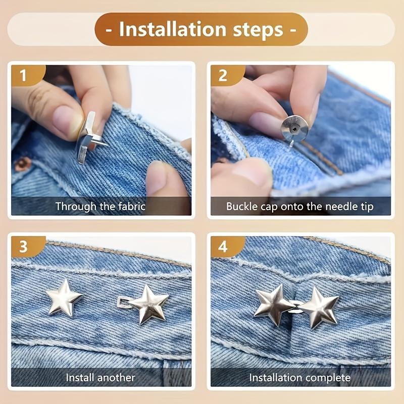 Star Shape Jeans Waistband Adjusters, Removable, No Need To Sew Waist Adjustment Buttons, Golden and Silvery Grey Color Combination