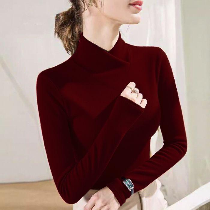 

Женский велюровый пуловер большого размера однотонный с высоким воротом эластичная базовая футболка мягкая теплая с длинным рукавом флисовая футболка осень зима 8XL вино красного