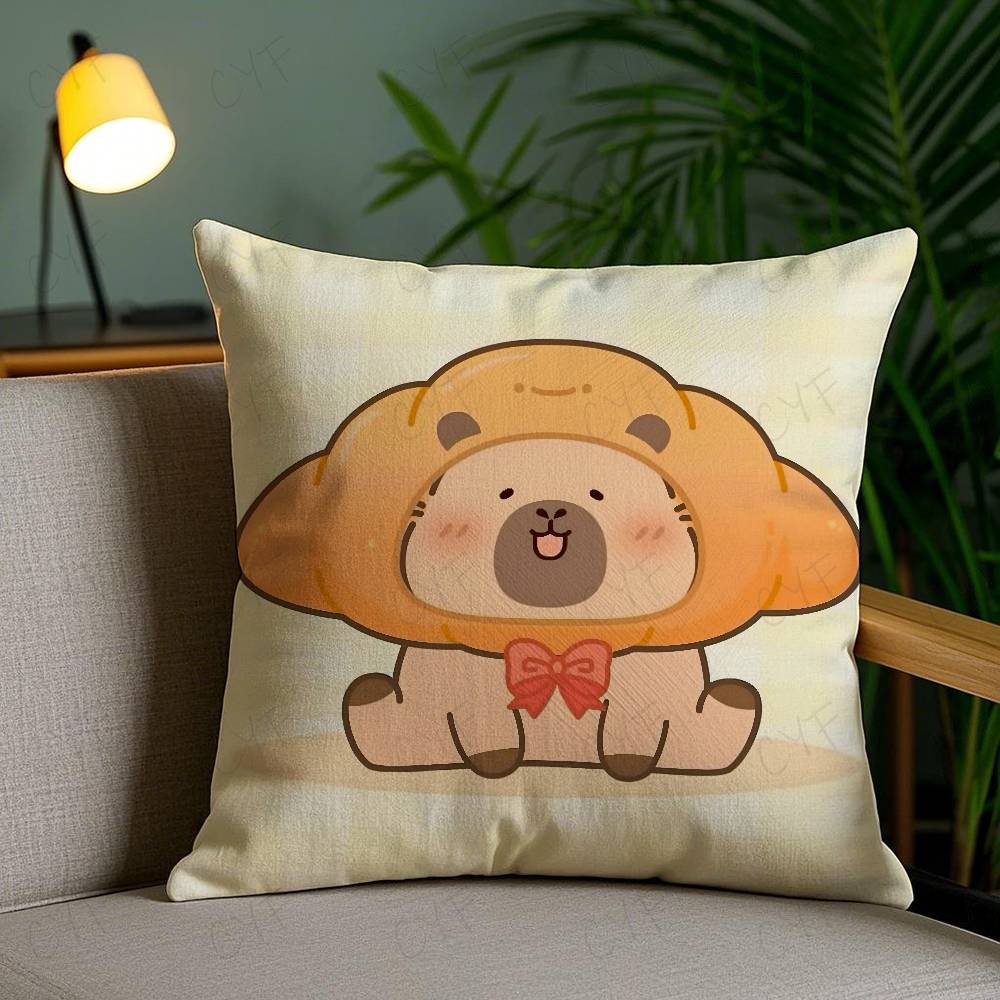 

Cute Cartoon Capybara Pillow Case Safe Custom Photo Pillow, Anti-fade Brushed Fleece Cushion, Maternal & Infant Safe. 16x16Inch