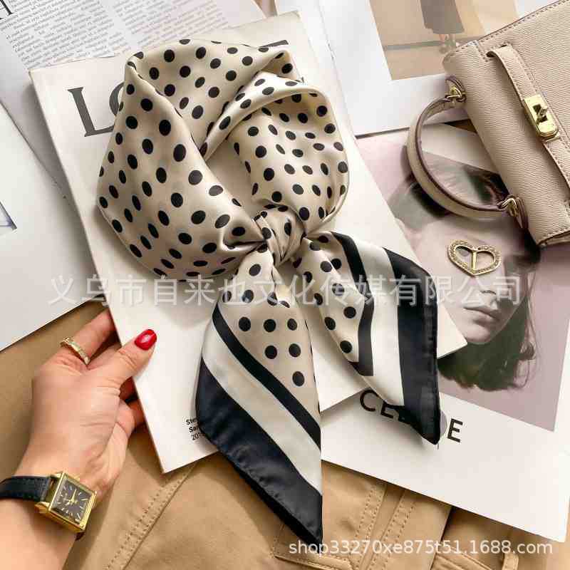 Vielseitiger Mode-Blumen-71 Imitation Seide Quadratisches Tuch Schal High-End Polka-Dot Hals Seidenschal Raute Frühling