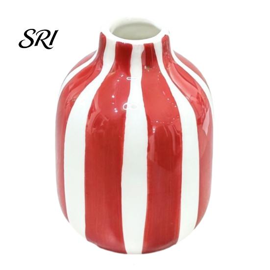Vaso Smaltato ad Alta Temperatura Ceramica a Strisce Dipinto a Mano Moderno Nordico Boho Piccolo Contenitore Decorativo per Fiori per Tavolino Cucina Interno