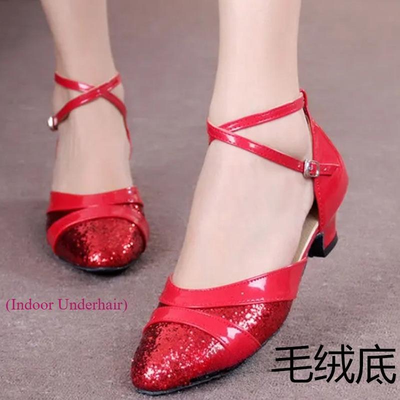 Hot Selling Ladies Modern Dancer Shoes, Tango Shoes, Waltz Indoor/outdoor Gold and Silver Shiny Dance Middle Heel