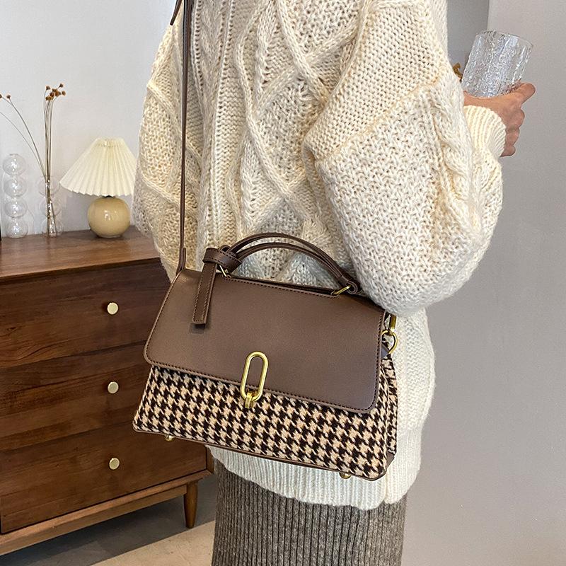 Summer retro handbag fashion bag women's 2025 new thousand bird grid messenger bag shoulder bag small square bag