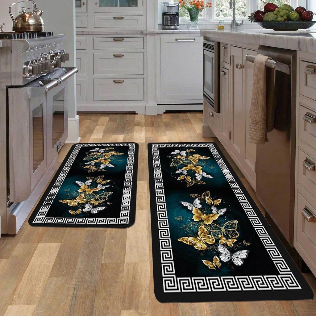 New Chinese-style Kitchen Mat with Butterfly Geometric Pattern, Long Carpet for Restaurant and Corridor, Home Decoration