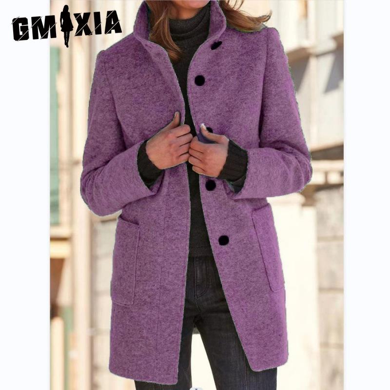 GMXIA Dame Vintage Casual rutenettprint Høst Vinter Langermet POLO Hals Jakker & Kåper