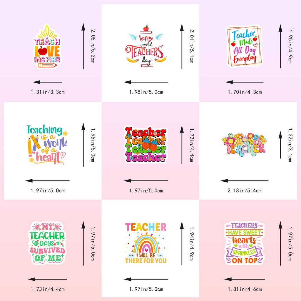 50 PCS Teacher's Day English Stickers - Appreciation Decals for Notebooks, Bottles, Gifts