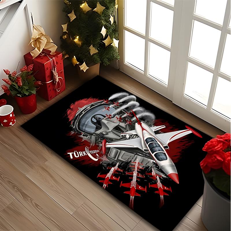 1pc General-purpose Rug, Burning Airplane Printed Area Rug, Comfortable Office Chair Carpet, Home Entrance Floor Mat