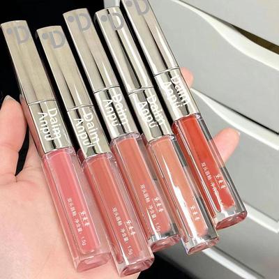 Double-Headed Lip Gloss - Watery Mirror Finish, Plump Non-Stick, Moisturizing Glass Shine Lipstick