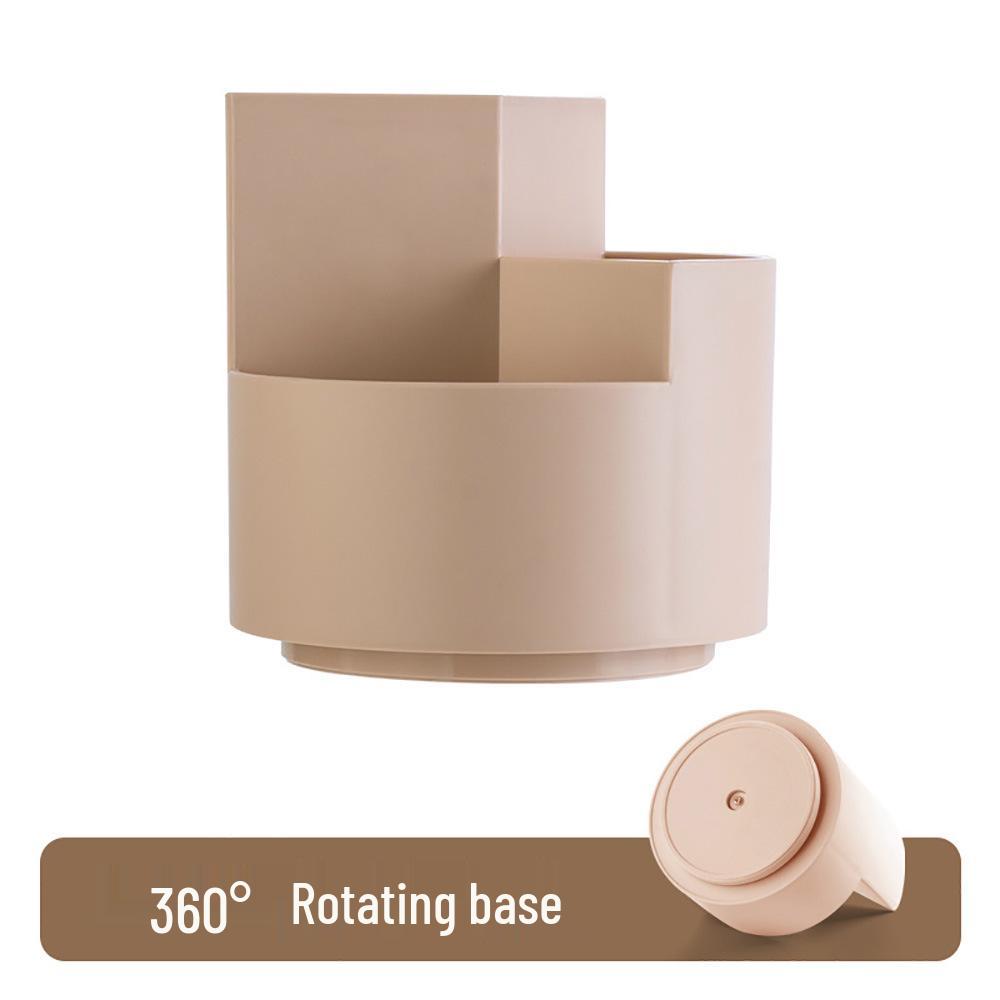 Three-Grid Rotating Pen & Makeup Brush Holder - Large Capacity, Multifunctional Japanese Office & Education Storage Box