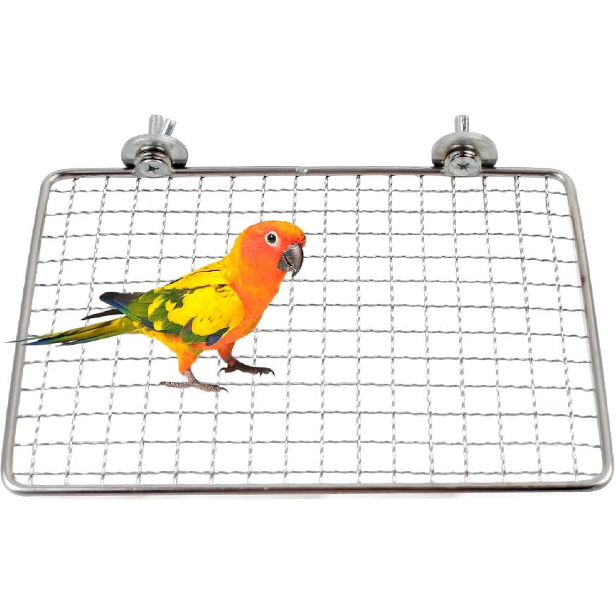 Platform Perch for Parrots,7.87 x 5.90 Inch Bird Flat Perches Stainless Steel Budgie Stand Shelf Rectangle Anti-Chewing Bird Cage Accessories for