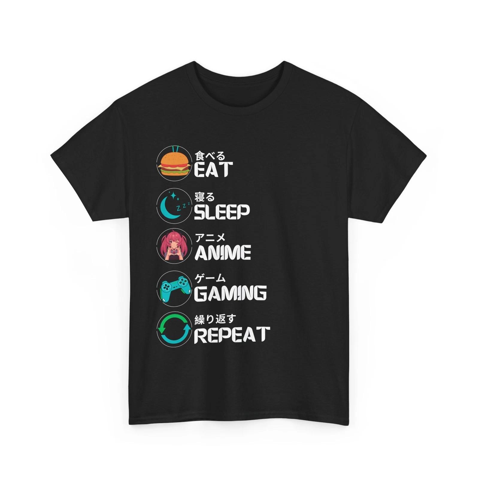 Eat Sleep Anime Gaming Repeat T-Shirt | Funny Game Shirt | Best Tee for Gamers S