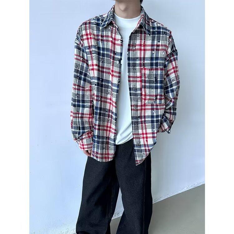 Camisa de manga larga a cuadros 2024, estilo japonés de Hong Kong, camisa holgada, abrigo informal versátil de moda de verano para niños
