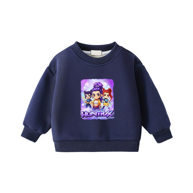 

Multi-color Children Girls Kpop Hunters Rumi Zoey Mira Print Long Sleeves Round Neck Sweatshirt 170cm темно-синього кольору