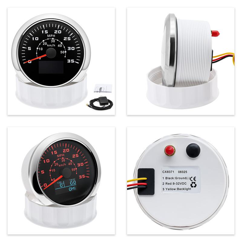 ZMFJH 0-50KMH, 0-30MPH 85MM GPS Tacho mit Antenne 7 Farbige Beleuchtung Geschwindigkeitsmesser Kilometerzähler Laufleistung COG TRIP Auto Auto Boot