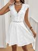 Europe, America 1011 summer new knitted jacquard hollow V-neck elastic lace short dress dress women