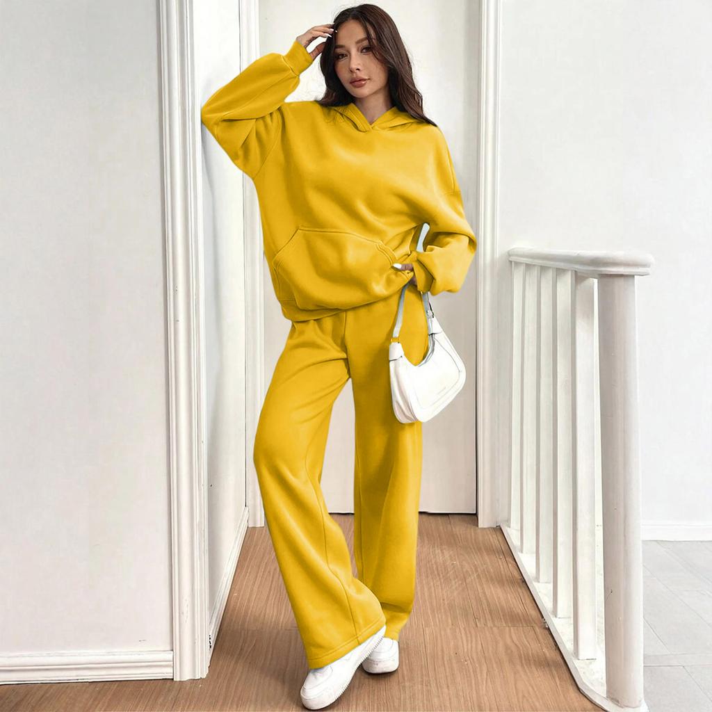 Women two piece loungewear set long sleeve hooded sweatshirt and wide leg drawstring pants casual matching tracksuit outfit