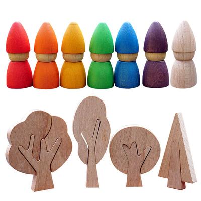 Bambola Arcobaleno Montessori Giocattoli di Legno Colore Naturale Faggio Graffiti Fai da Te Pittura Gioco Puzzle Blocchi da Costruzione Arcobaleno Giocattoli per Bambini