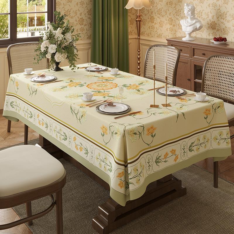 Table Cloth Waterproof Light Luxury Dining Table Tablecloth Rectangular Household Tea Table Cloth American Style Countryside