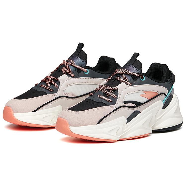 Anta Chunky Sneakers Women's Low Top Black/Lotus Gray/Ivory White 122118883-4