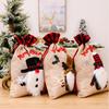 Cartoon Style Christmas Burlap Gift Bags Featuring Merry Snowman Reindeer Design