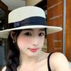 Elegant Straw Woven Hat Breathable Women's Sun Hat Simple Beach Flat Top Hat  Ladies