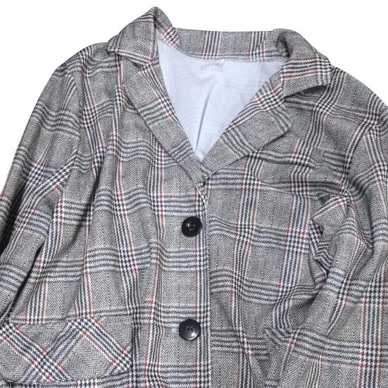 Women Spring Autumn Suit Coat Lapel Long Sleeve Single Breasted Suit Jacket Plaid Print Flap Pockets Business Outwear