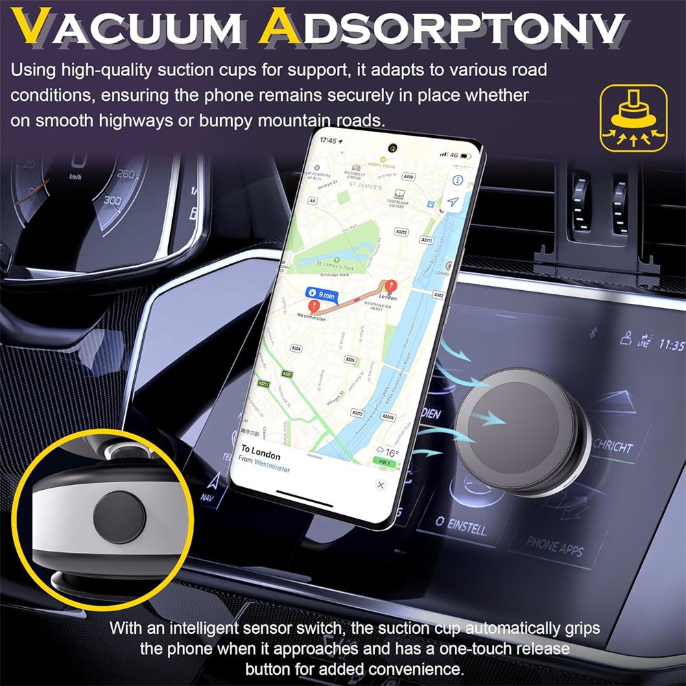 New Vehicle Vacuum Magnetic Car Mount Stand for Cell Phone 360° Rotation Strong Suction Cup for 15 16 Hands-Free Holder