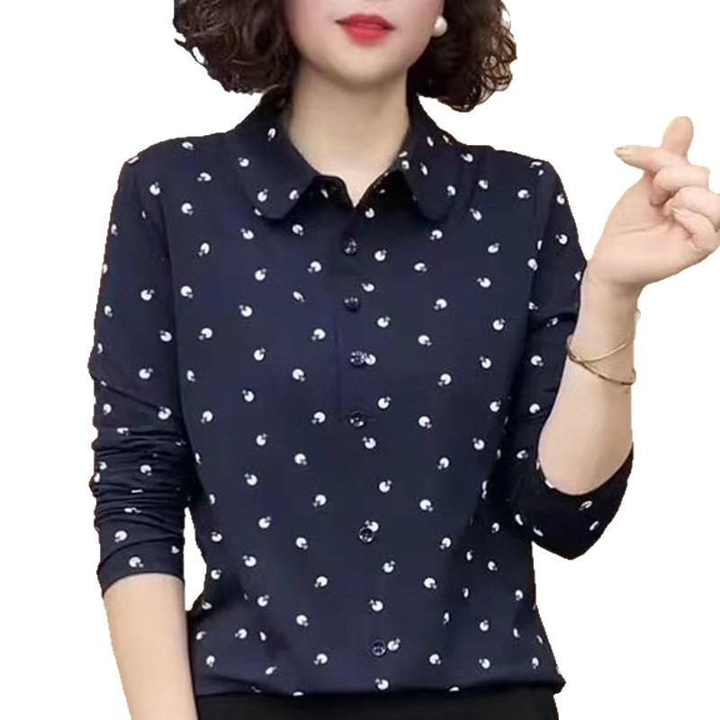 Women S Long Sleeve Polo Collar Striped Slim Fit Casual Blouse