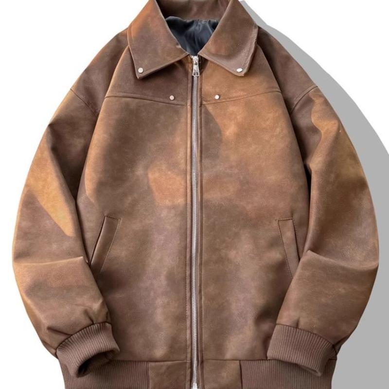 

2025 American Trendy Handsome Leather Jacket Men Young Motorcycle Spring Autumn Japanese Style XL кавовий