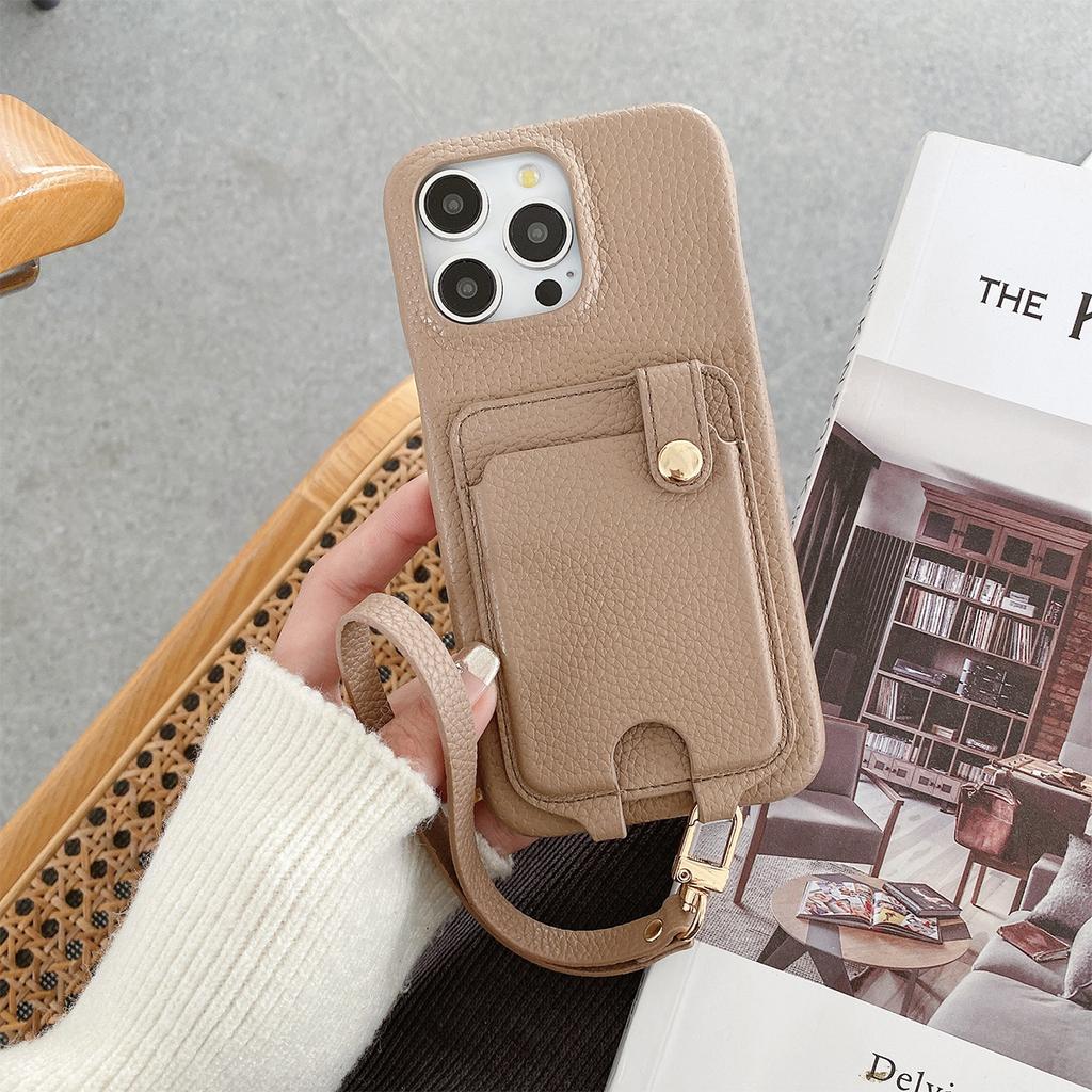 Luxury Leather Case For iPhone 15 14 13 12 11 Pro Max Lanyard Card Bag Shockproof Simple Cover