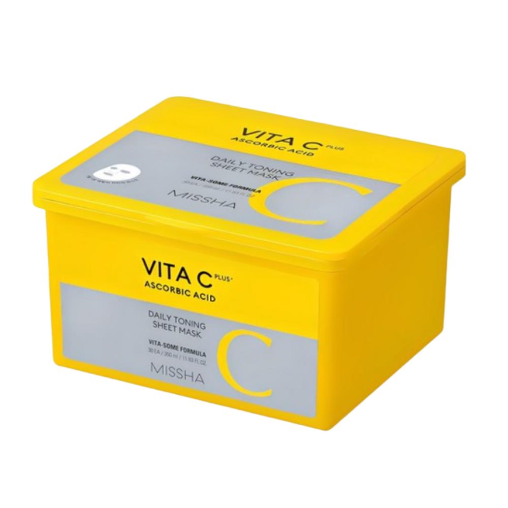 MISSHA Vita C Plus Daily Toning Sheet Mask 30 Sheets Brightening & Hydrating Face Mask
