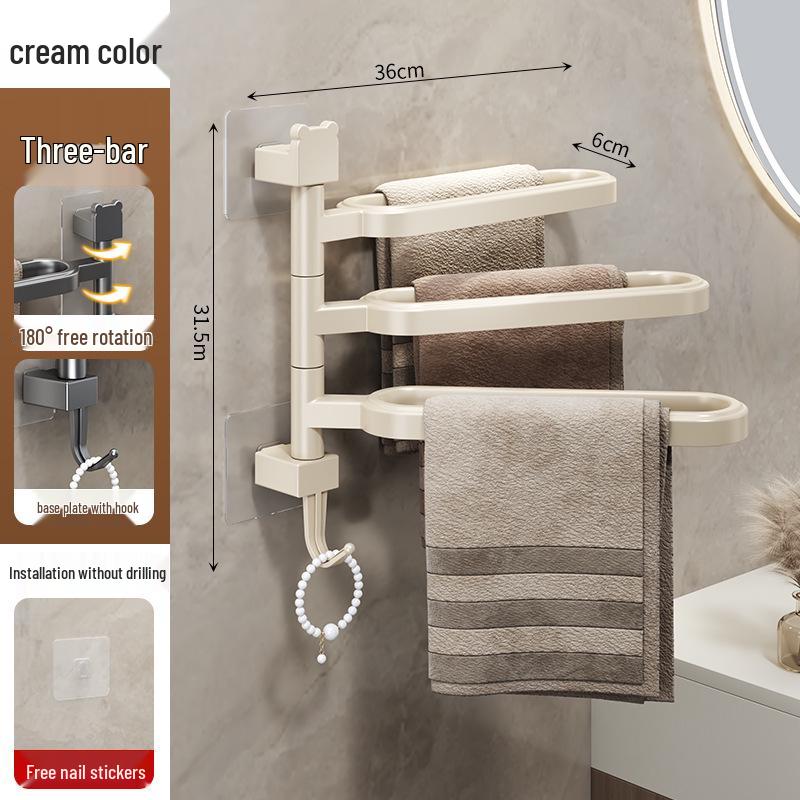 Wall-Mounted No-Drill Rotating Towel Rack and Shelf for Bathroom Storage