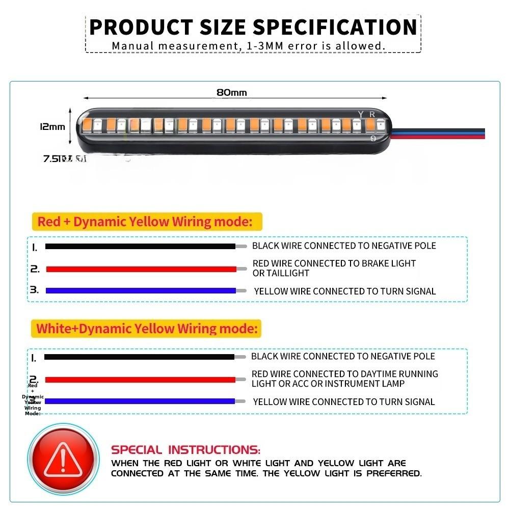 LED Turn Signal Strip Light 24 LEDs Flowing Water Tail Brake Blinker for Bike