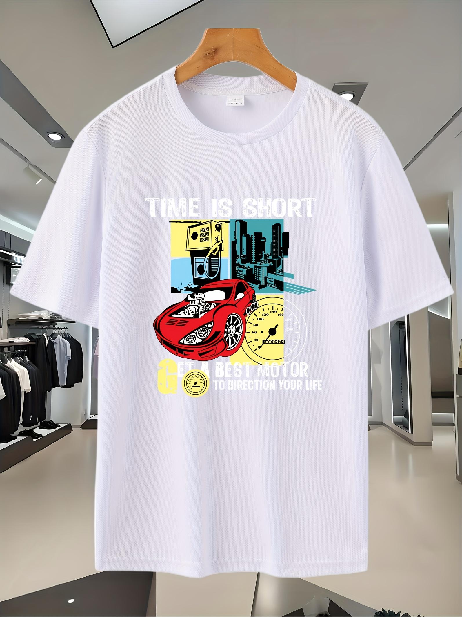 

Navy Blue Graphic Print T-shirt - Time is Short Drive Your Best Motor Car & Cityscape Design XXL