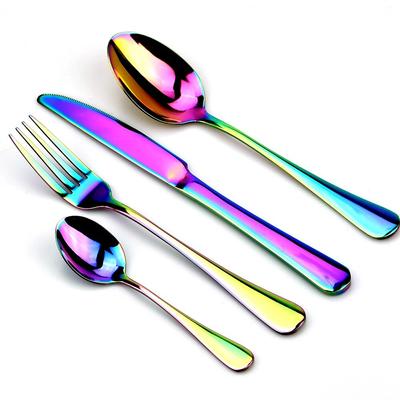 Colorful Rainbow Dinnerware Set Stainless Steel Cutlery Set 4Pcs Black Knife Fork Set Tableware Mirror Flatware Silver Western Food Set