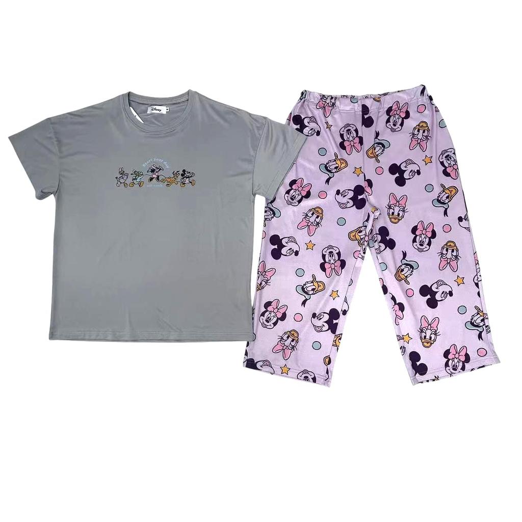 Disney and Daisy Short Length Stretch Loungewear Women's Pajamas, Mickey, Minnie, Donald, Designs, Sleeves, 3/4 Pants, Polyester,