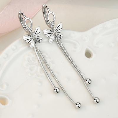 Boucles d'oreilles Mode Femme Nœud Papillon en Argent Sterling Boucles d'oreilles pour Femmes Longue Goutte Creuse Boucles d'oreilles Mariage Cadeau Bijoux