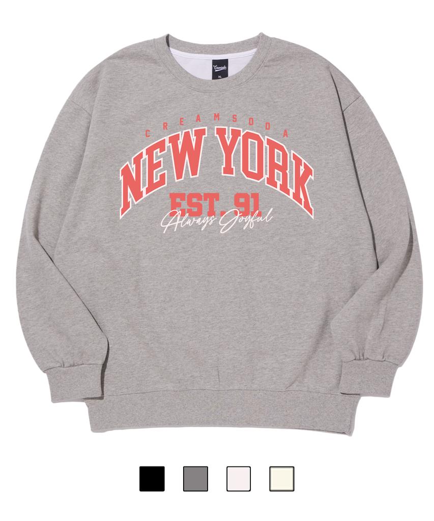 CREAM SODA LAB Crsdel New York Joyful Sweatshirt Gray Pink (Fleece-Lined Or Non-Fleece-Lined)